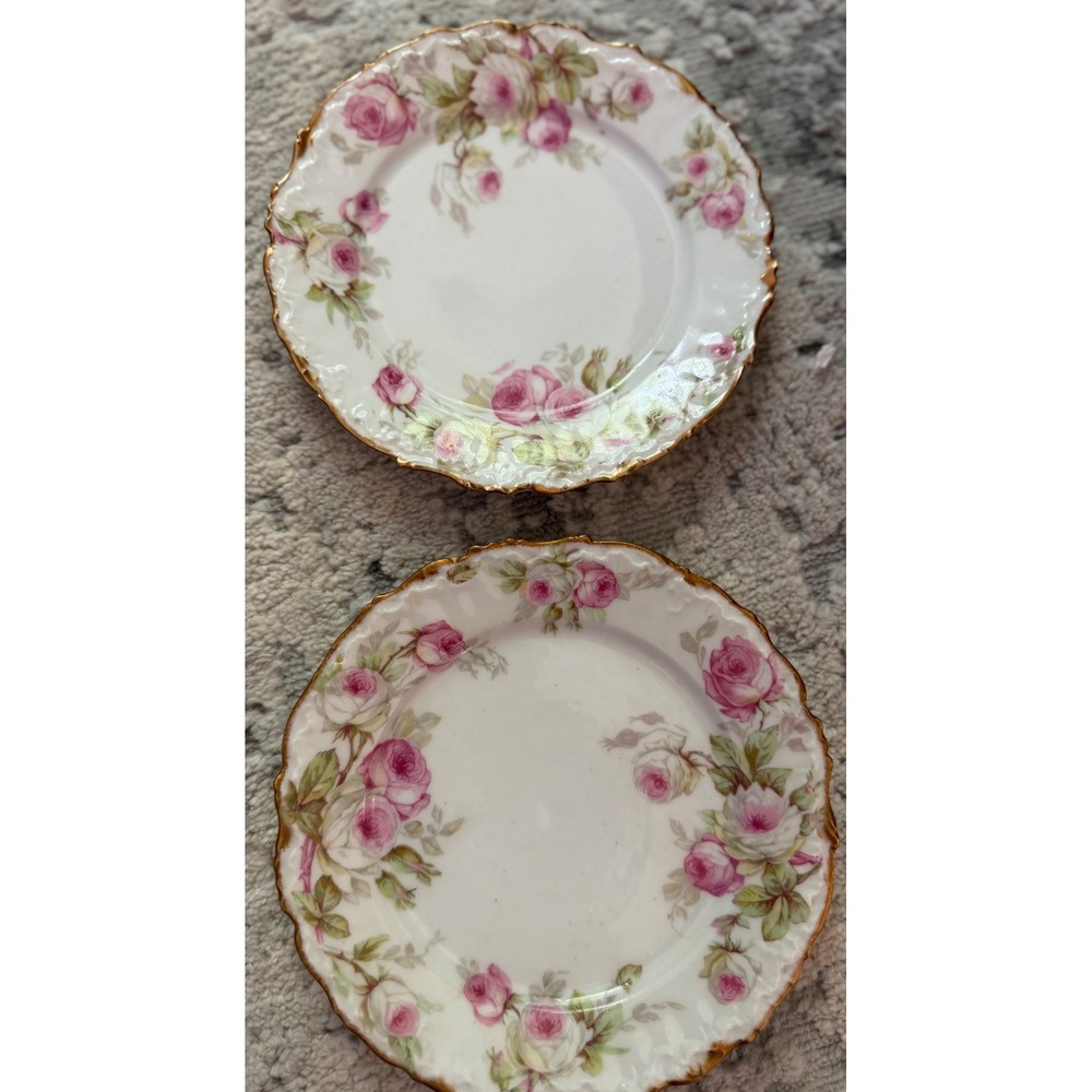 Elite Works Limoges France Pink Rose Gold Gilt Scalloped 6.25  Plates Set of 2 - Picture 5 of 5
